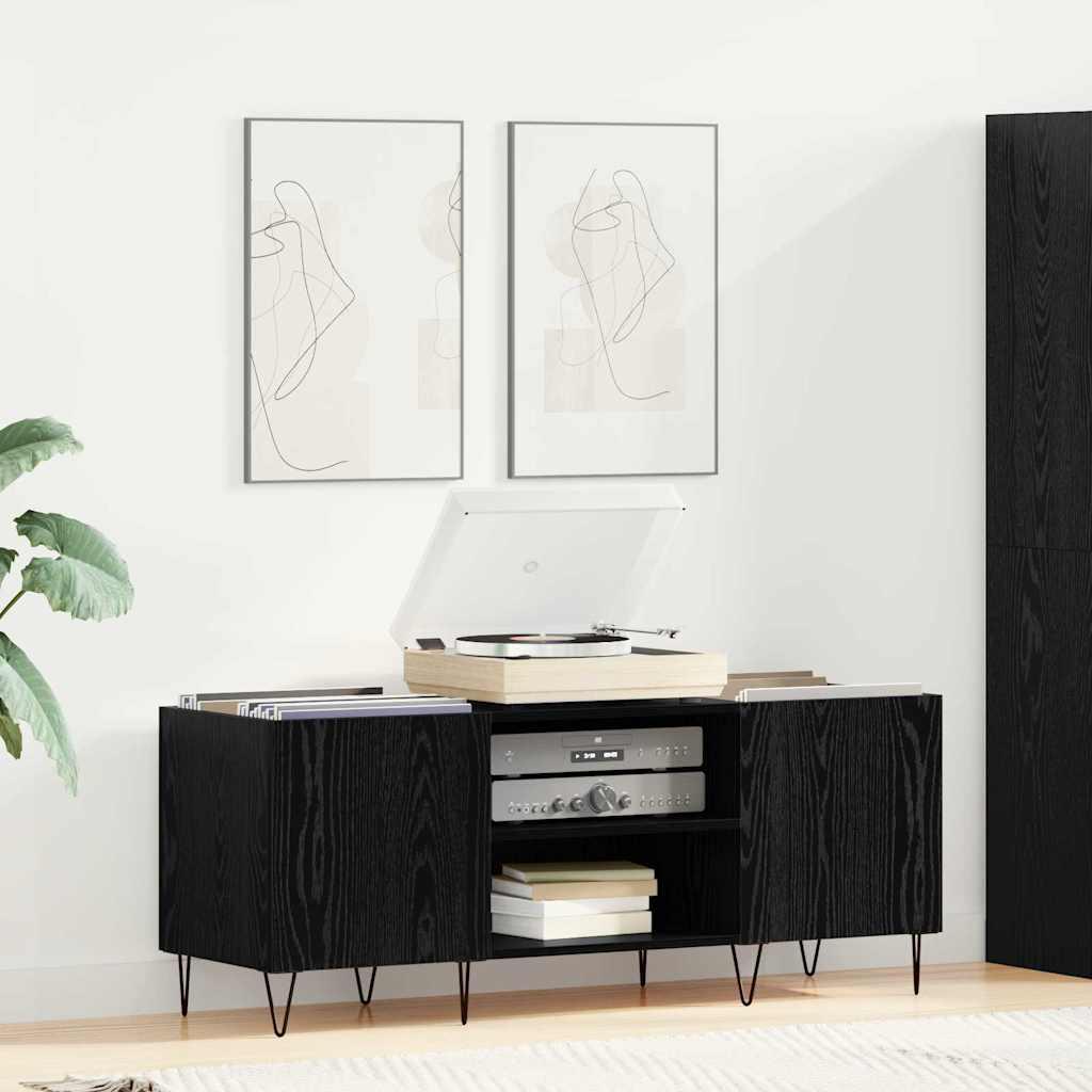 Pladeskab i sort eg 121 × 38 × 48 cm - konstrueret træ og jern billede