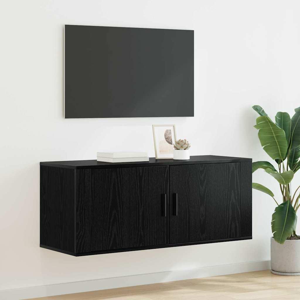 Vægmonteret TV Skab Sort eg 100 x 34,5 x 40 cm Konstrueret træ billede