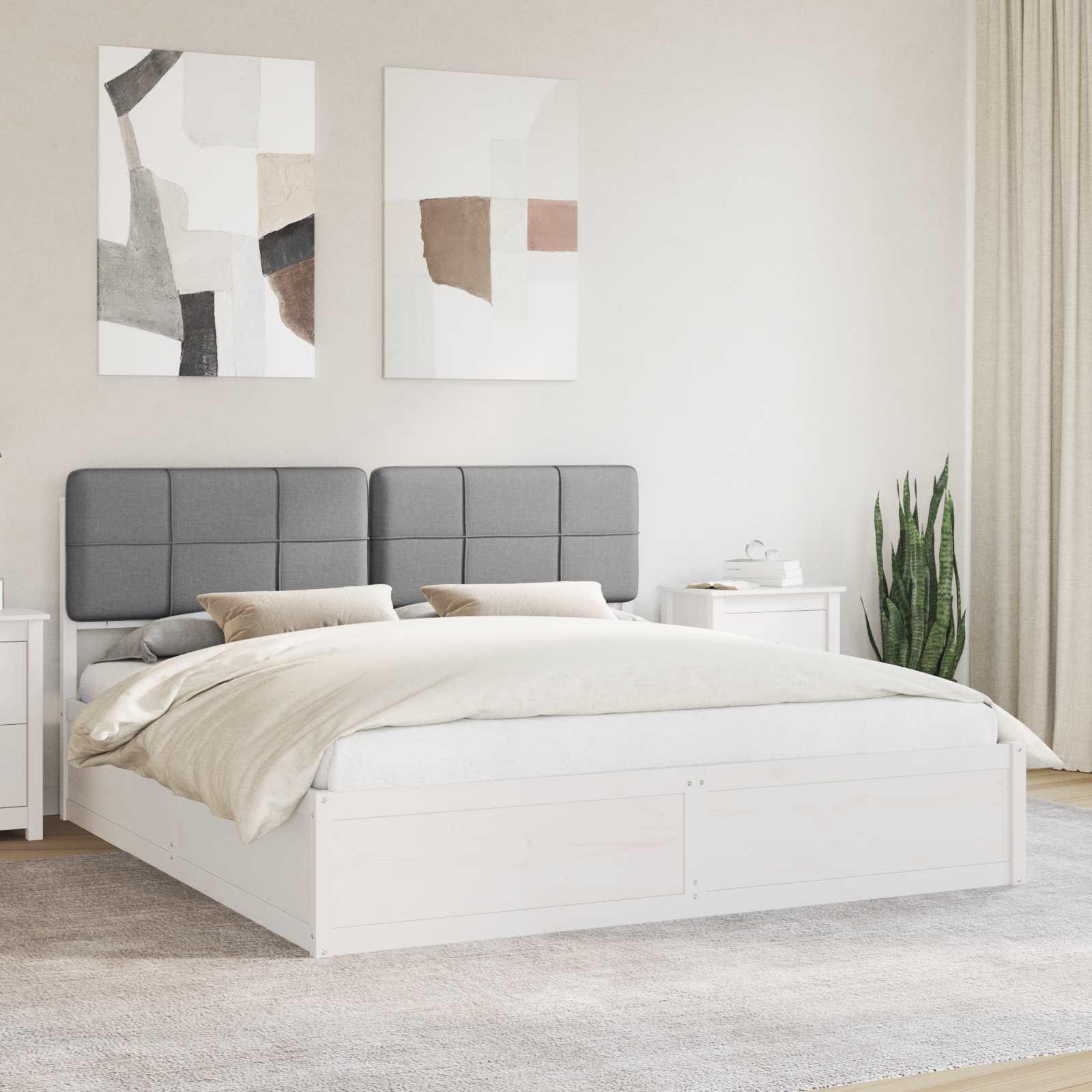 Sengestel med polstret hovedgavl - lysegrå, 200 x 200 cm