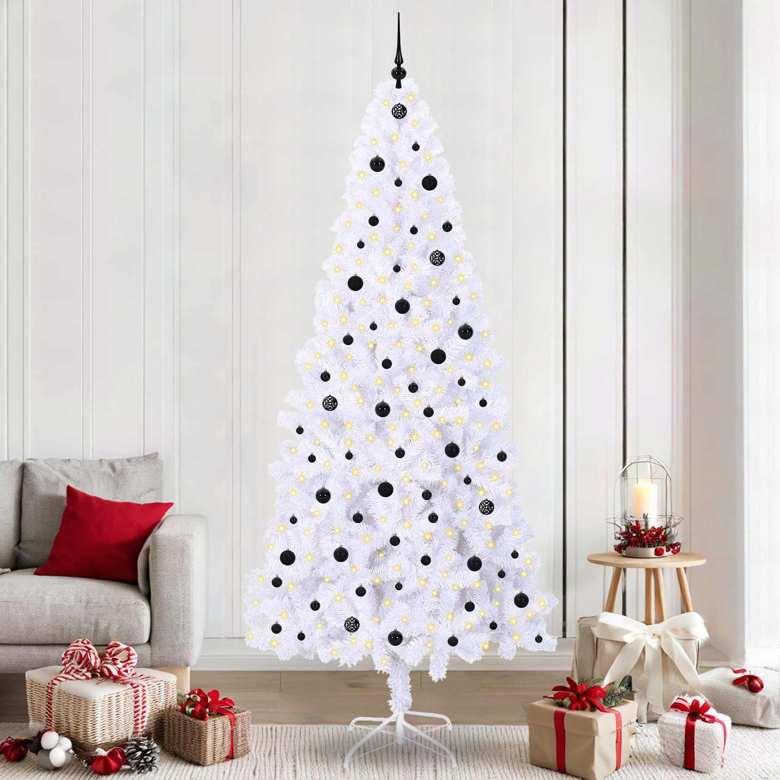 Kunstigt juletræ med 300 LED'er Hvid 240 cm PVC og Stål billede