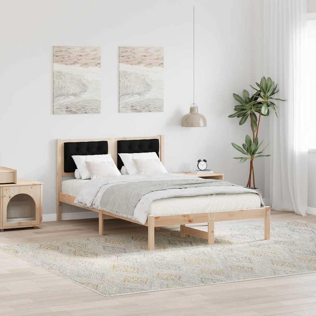 Sengestel med hovedgærde Sort 135 x 190 cm Massiv fyrretræ billede