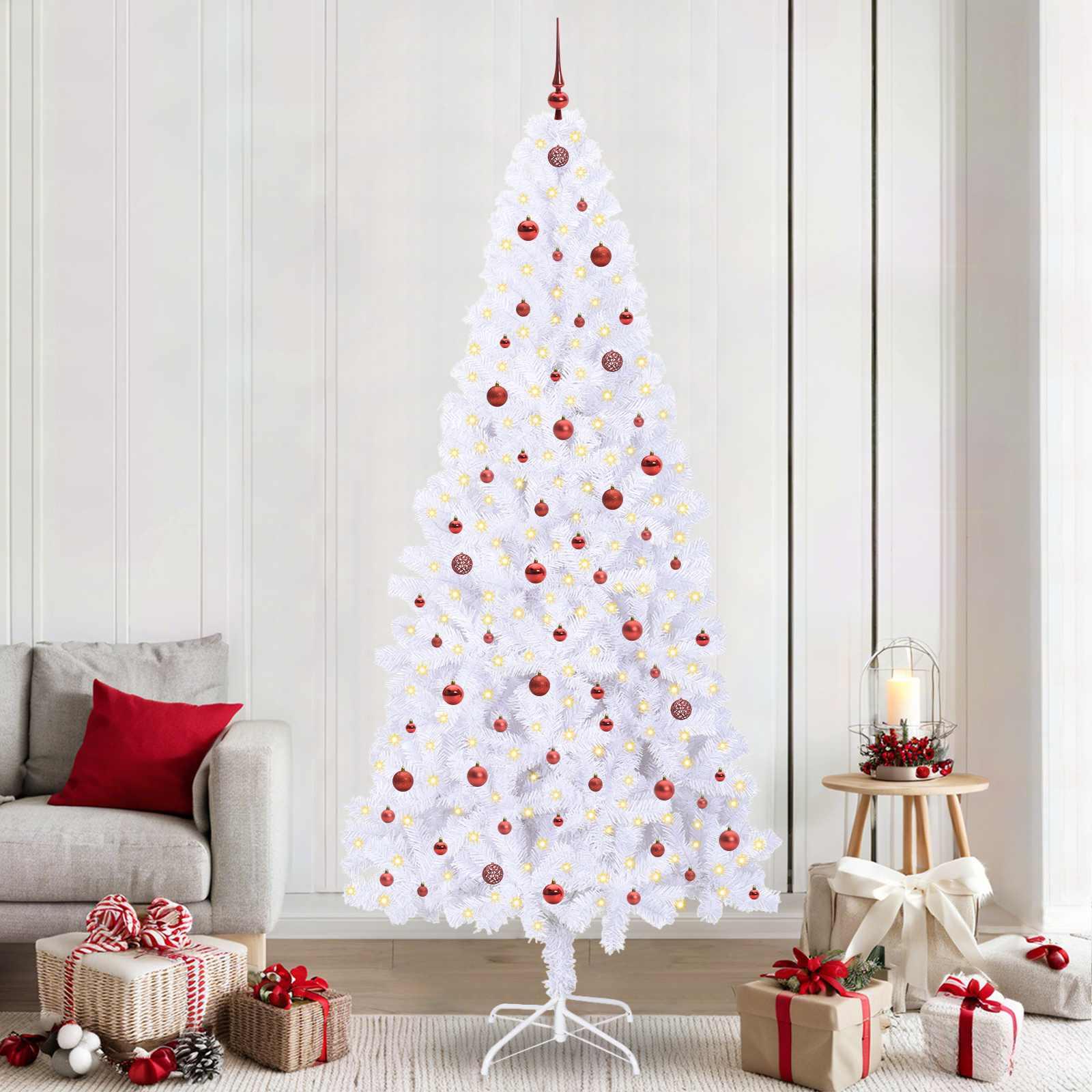 Kunstigt juletræ med 300 LED'er Hvid 240 cm PVC og Stål billede