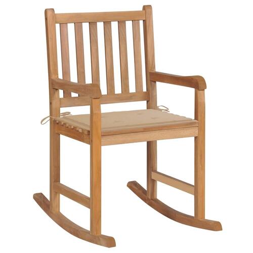 Gyngestol med beige hynde massivt teaktræ