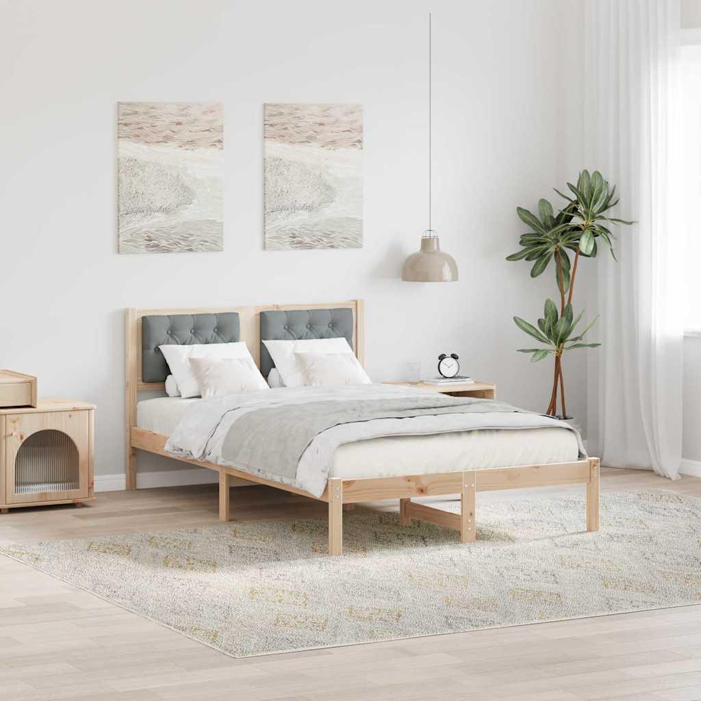 Sengestel med hovedgærde Lysegrå 135 x 190 cm Massiv fyrretræ billede