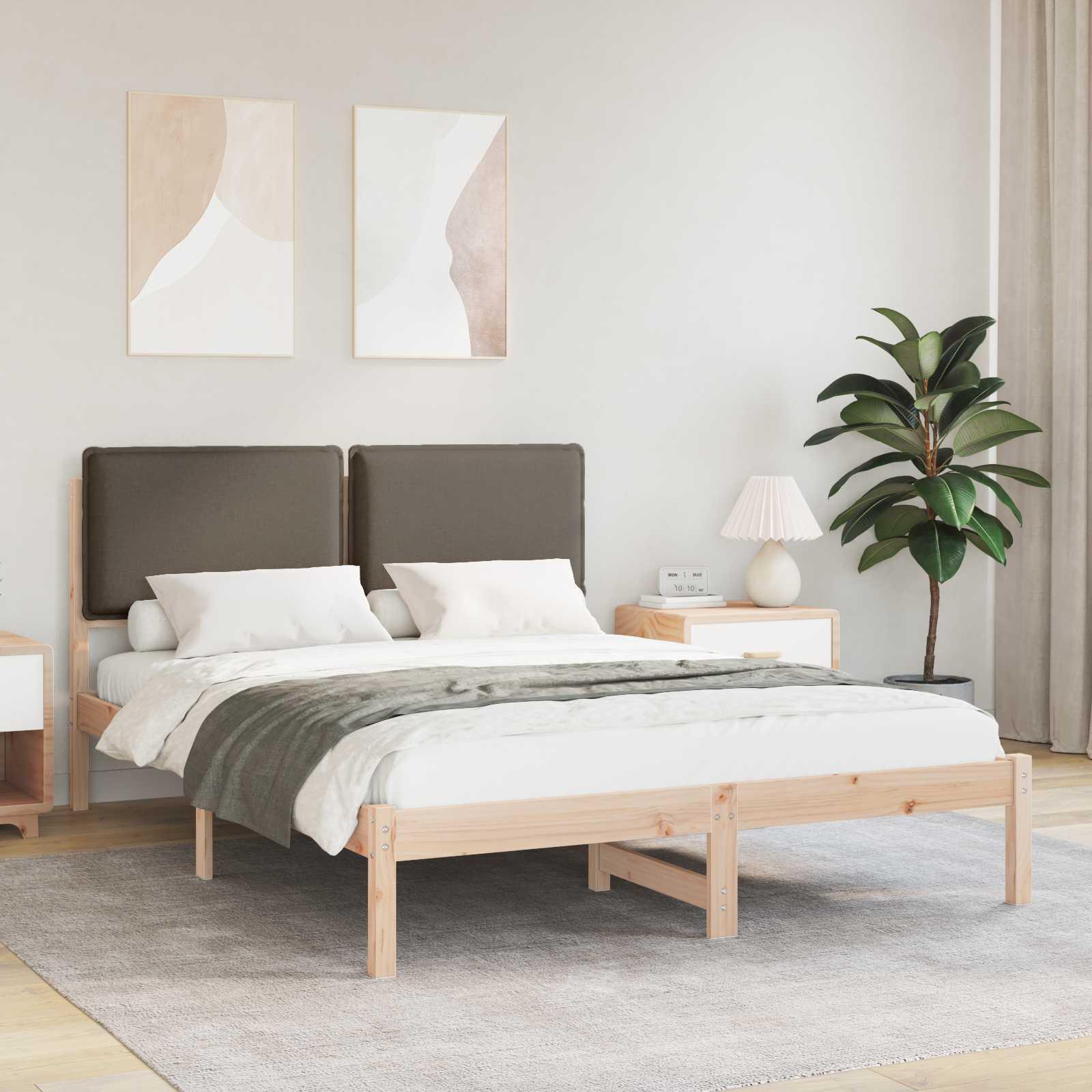 Sengestel med Polstret Hovedgavl Gråbrun 150 x 200 cm billede