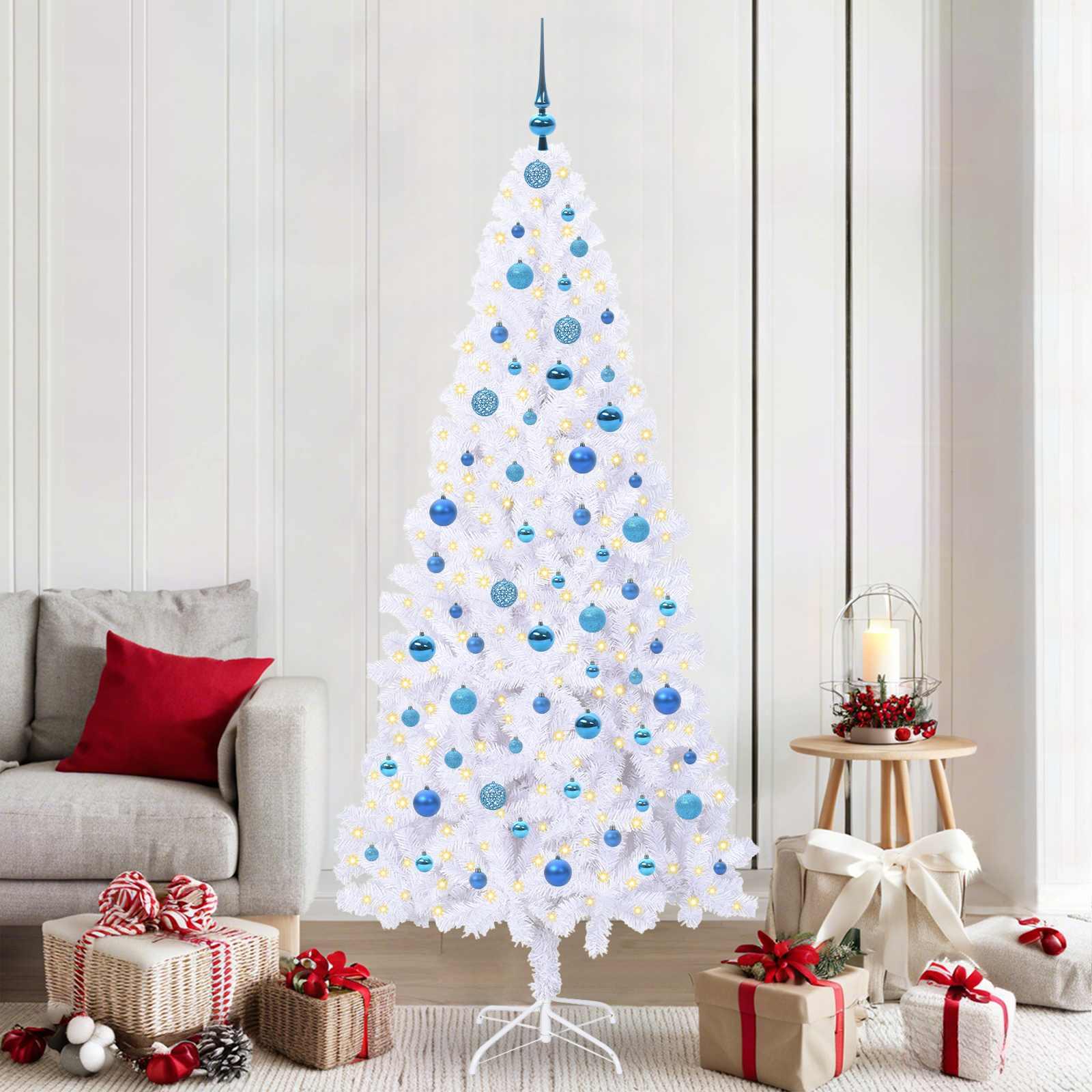 Kunstigt juletræ med 300 LED'er Hvid 210 cm PVC og Stål billede