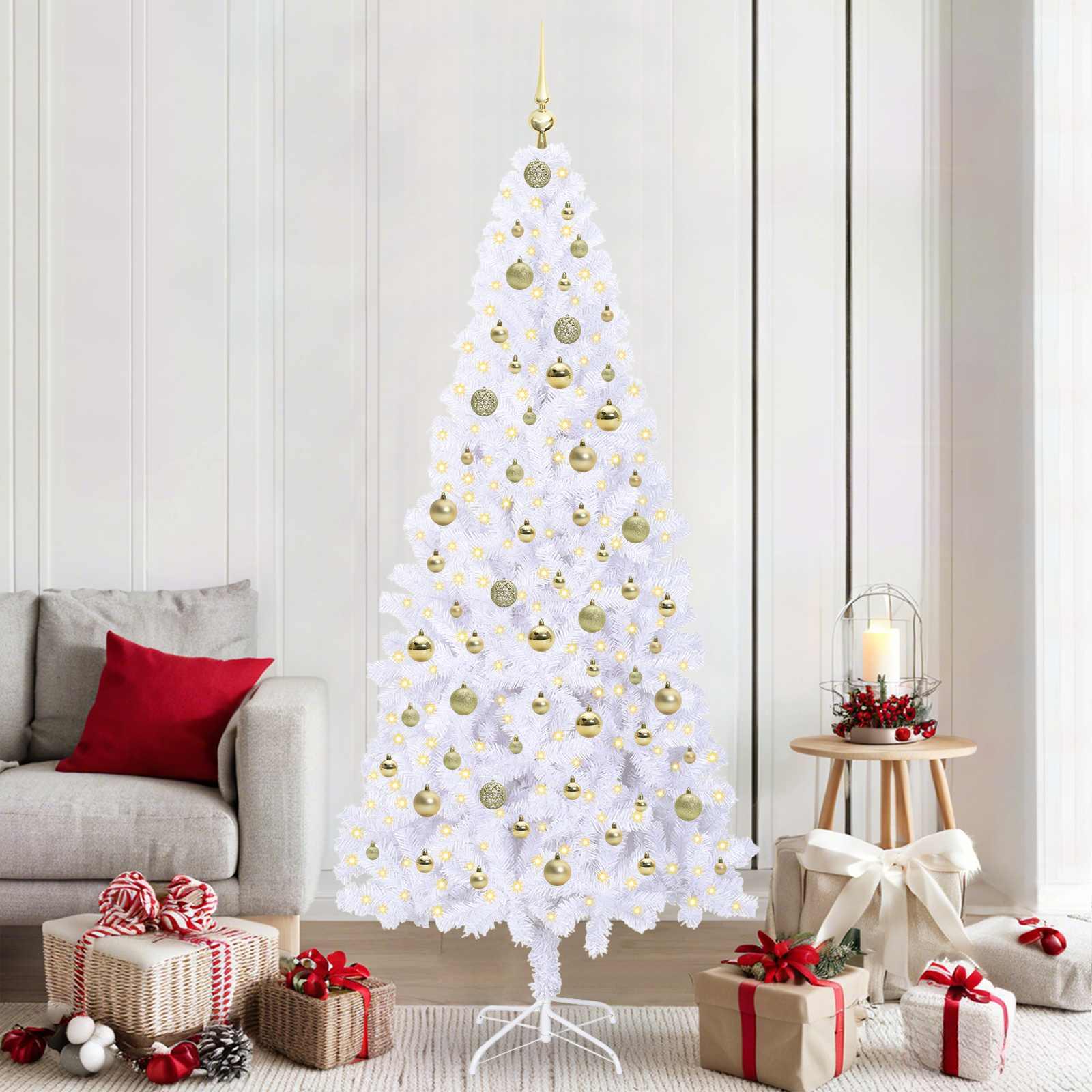 vidaXL Kunstigt juletræ med 300 LED'er Hvid 210 cm PVC og Stål