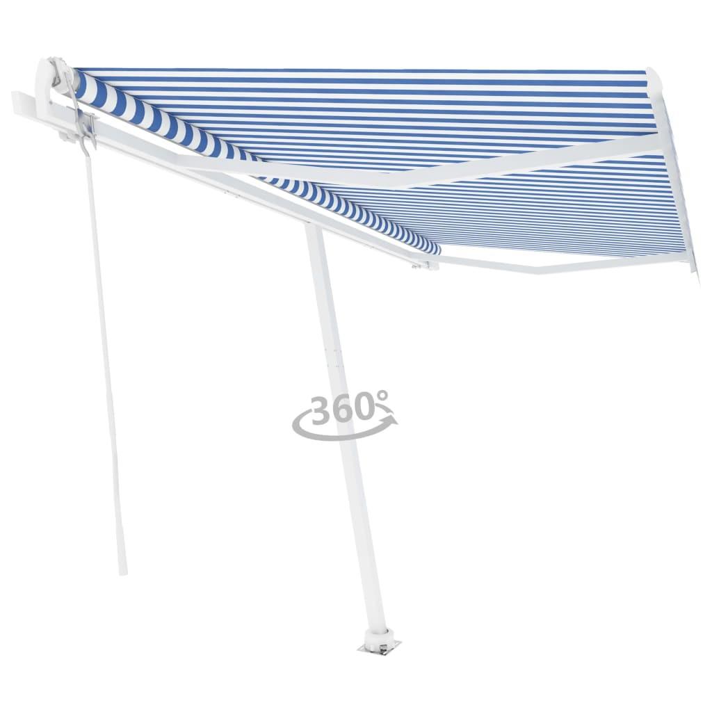 Fritstående markise 400x300 cm automatisk betjening blå og hvid