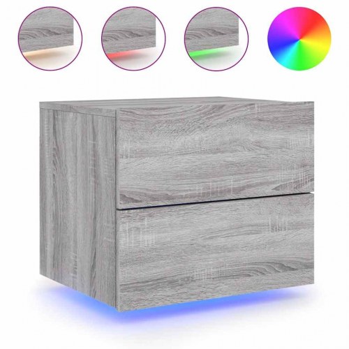 Væghængt sengebord med LED-lys - grå sonoma-eg