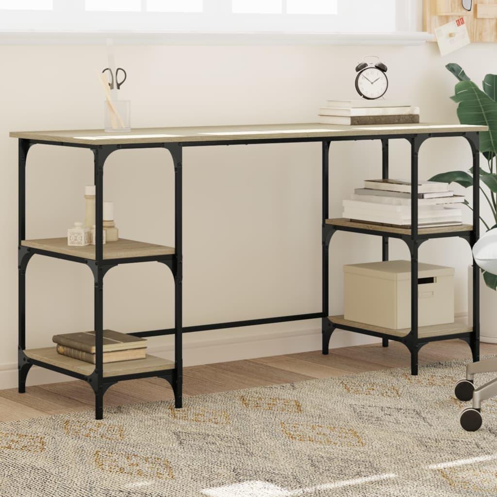 Skrivebord 140x50x75 cm konstrueret træ sonoma-eg billede