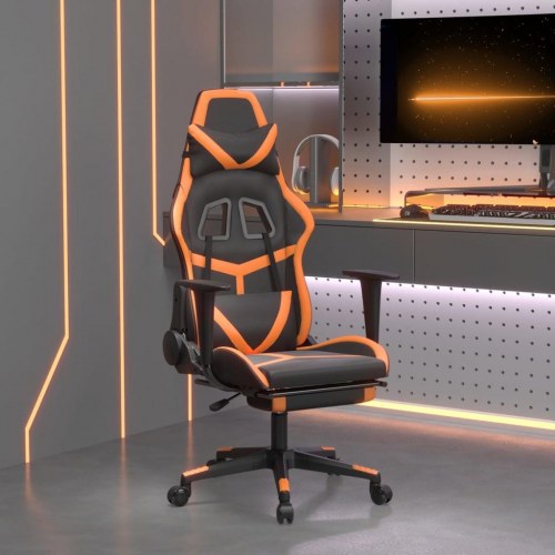 Gamingstol med massage og fodstøtte - kunstlæder, sort/orange