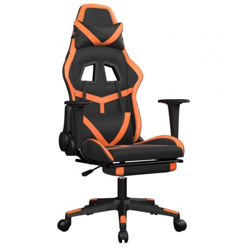 Gamingstol med massage og fodstøtte - kunstlæder, sort/orange
