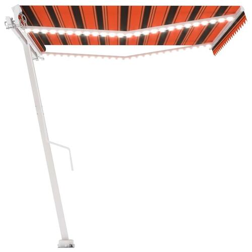 Markise m. LED-lys 450x300 cm manuel betjening orange og brun