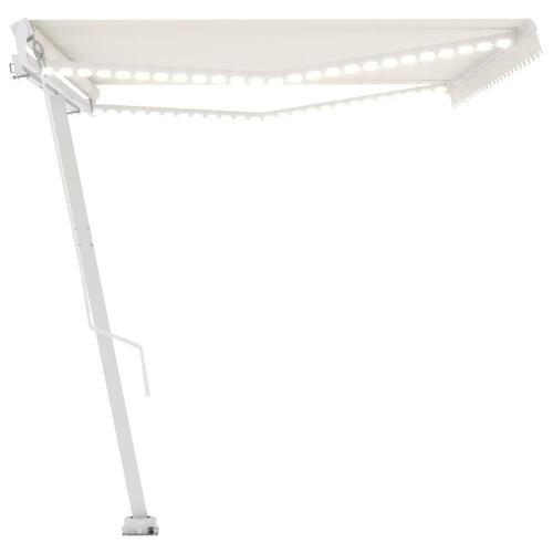 Markise m. LED-lys 500x300 cm manuel betjening cremefarvet