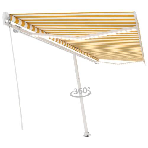 Markise m. LED-lys 500x300 cm manuel betjening gul og hvid
