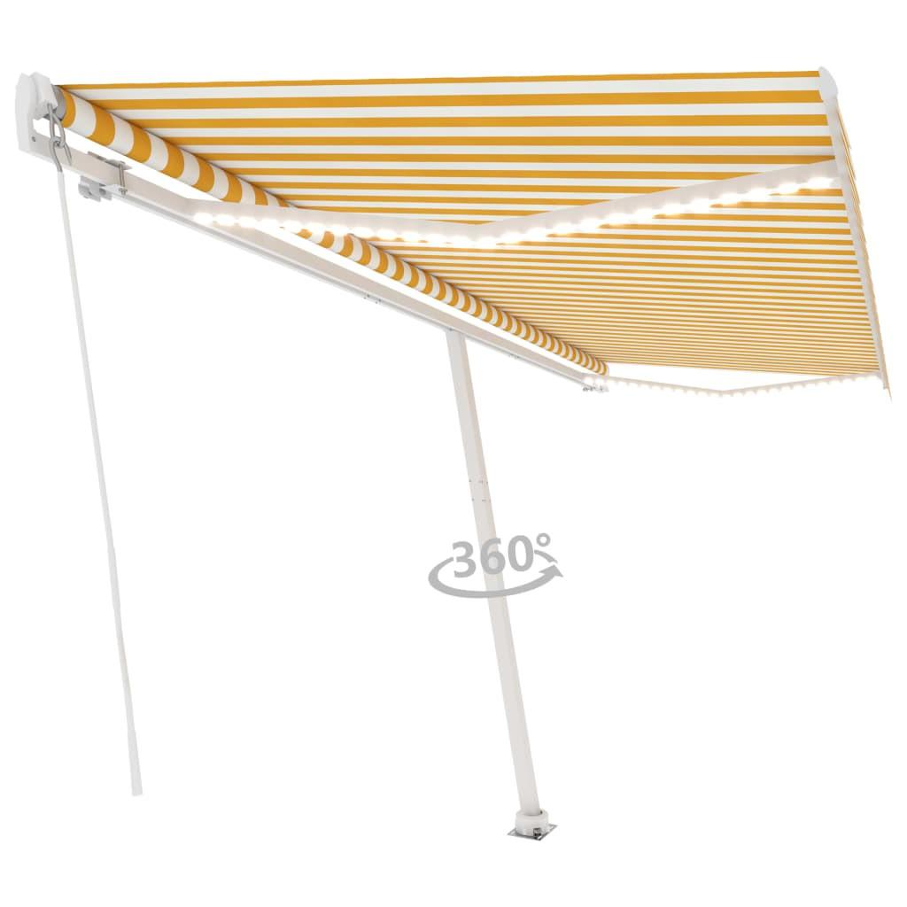 Markise m. LED-lys 500x300 cm manuel betjening gul og hvid