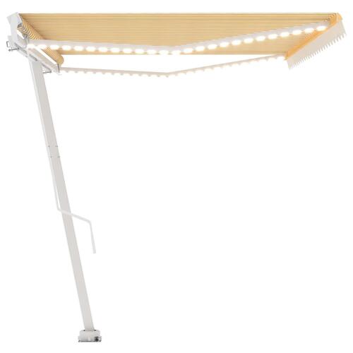 Markise m. LED-lys 500x300 cm manuel betjening gul og hvid