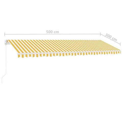 Markise m. LED-lys 500x300 cm manuel betjening gul og hvid