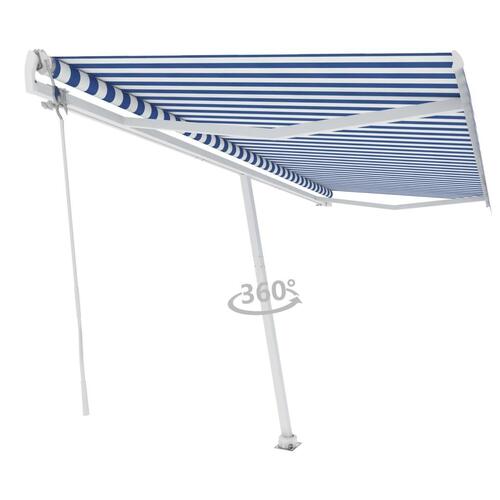 Fritstående markise 500x300 cm automatisk betjening blå og hvid