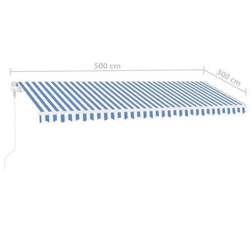 Fritstående markise 500x300 cm automatisk betjening blå og hvid