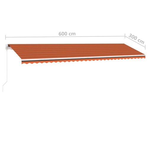 Fritstående markise 600x300 cm manuel betjening orange/brun