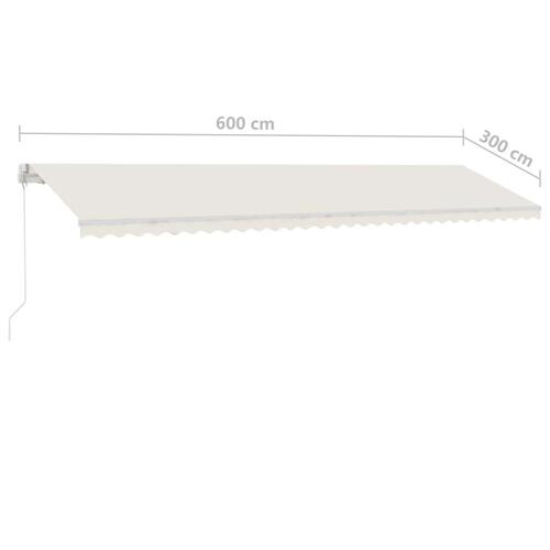 Markise m. LED-lys 600x300 cm manuel betjening cremefarvet