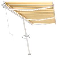 Markise m. LED-lys 600x300 cm manuel betjening gul og hvid