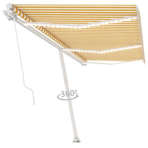 Markise m. LED-lys 600x300 cm manuel betjening gul og hvid