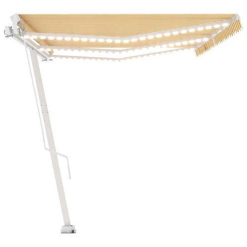 Markise m. LED-lys 600x300 cm manuel betjening gul og hvid