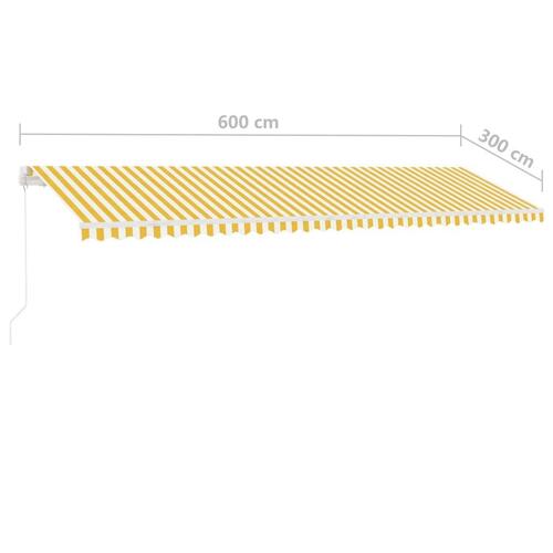 Markise m. LED-lys 600x300 cm manuel betjening gul og hvid