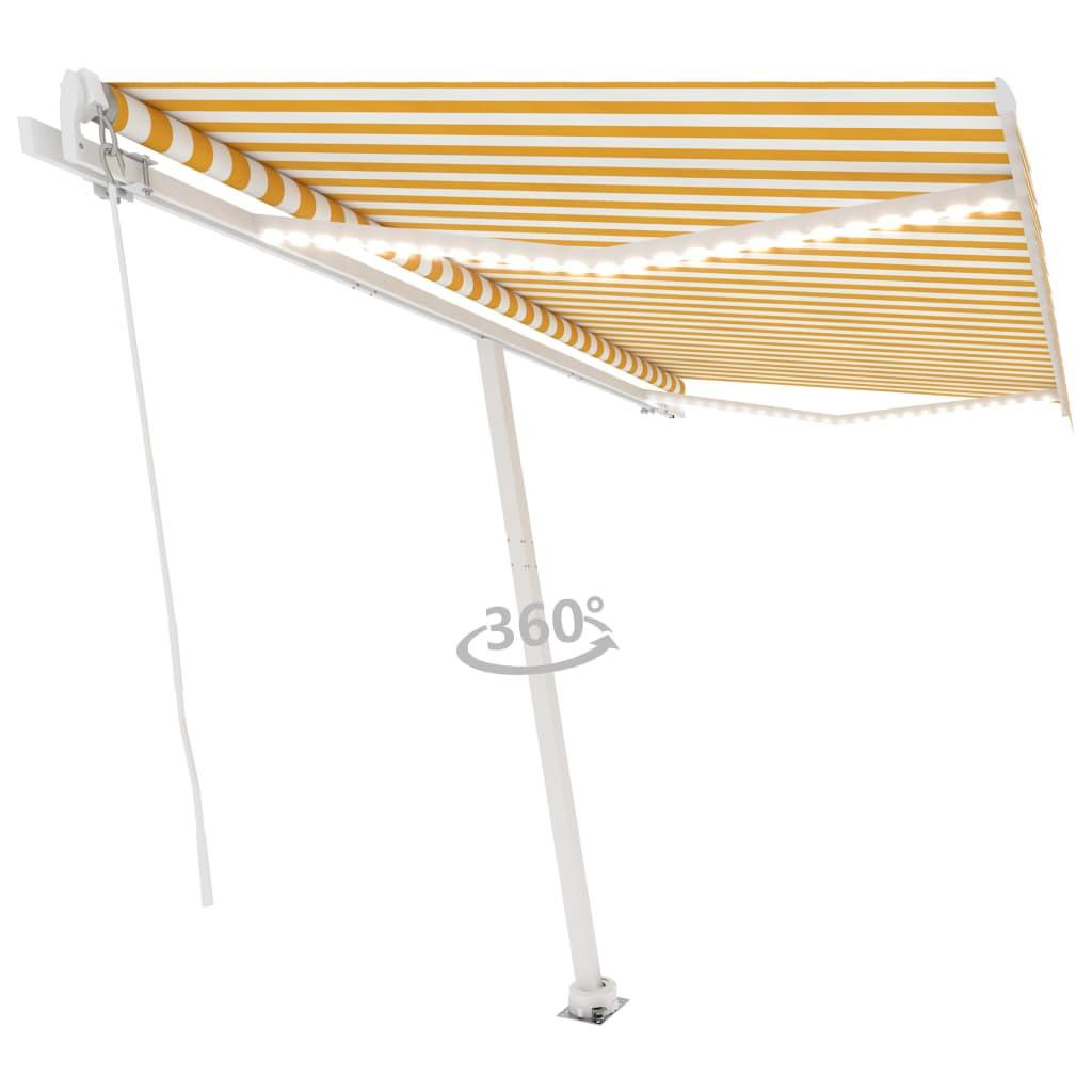 Markise m. LED-lys 400x350 cm manuel betjening gul og hvid