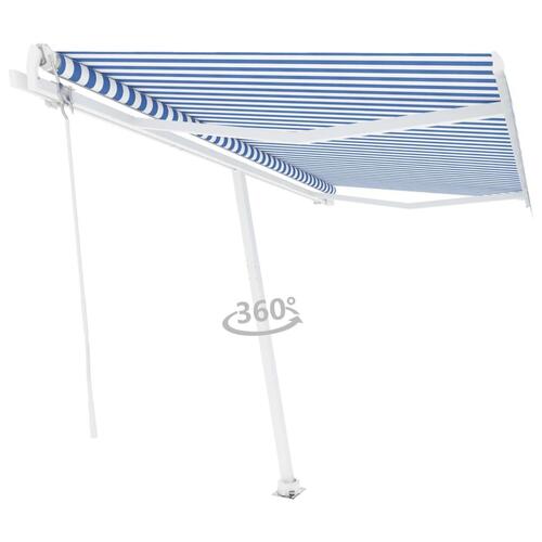 Fritstående markise 400x350 cm automatisk betjening blå/hvid