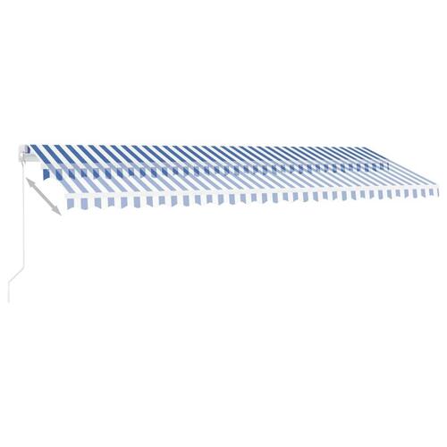 Markise m. LED-lys 500x350 cm manuel betjening blå og hvid