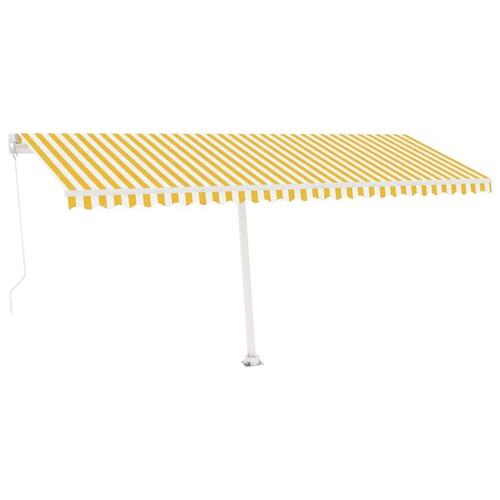 Markise m. LED-lys 500x350 cm manuel betjening gul og hvid
