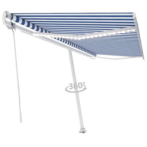 Markise m. LED + vindsensor 500x350 cm automatisk blå og hvid