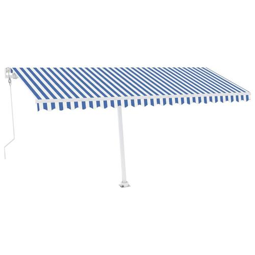 Markise m. LED + vindsensor 500x350 cm automatisk blå og hvid