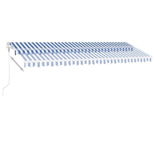 Markise m. LED + vindsensor 500x350 cm automatisk blå og hvid
