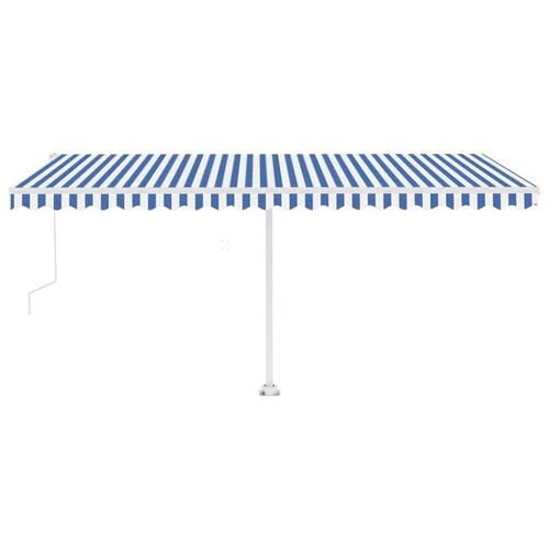Markise m. LED + vindsensor 500x350 cm automatisk blå og hvid