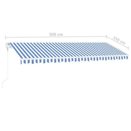 Markise m. LED + vindsensor 500x350 cm automatisk blå og hvid