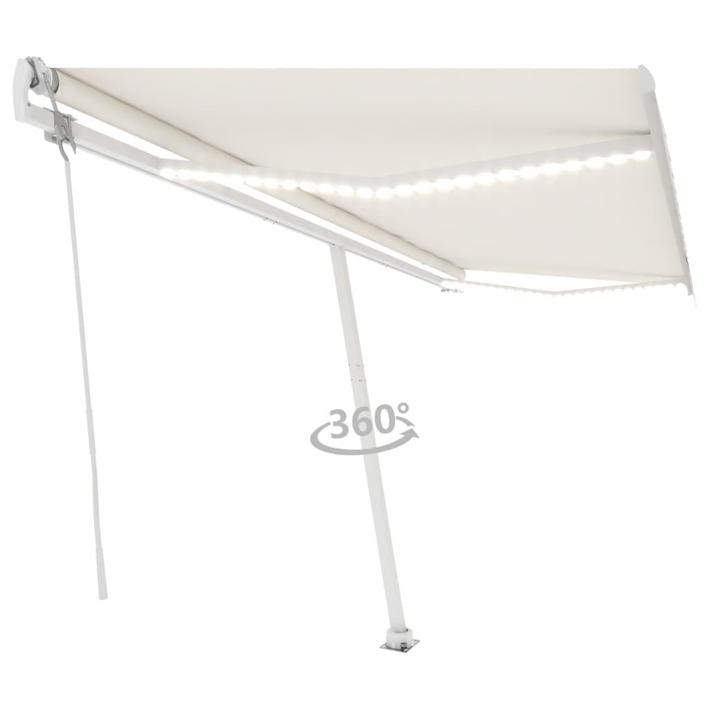 Markise m. LED + vindsensor 500x350 cm automatisk cremefarvet