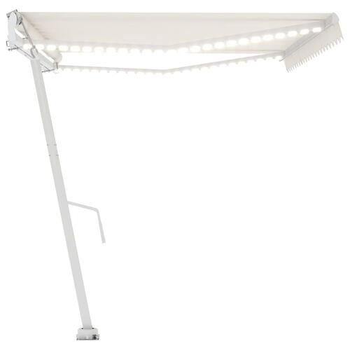 Markise m. LED + vindsensor 500x350 cm automatisk cremefarvet