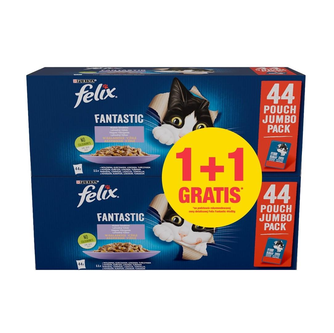 Vådfoder kat - Purina Felix Fantastic smagsudvalg i gelé 44×85 g + 44×85 g gratis billede