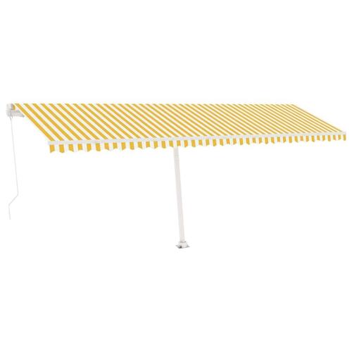 Markise m. LED-lys 600x350 cm manuel betjening gul og hvid