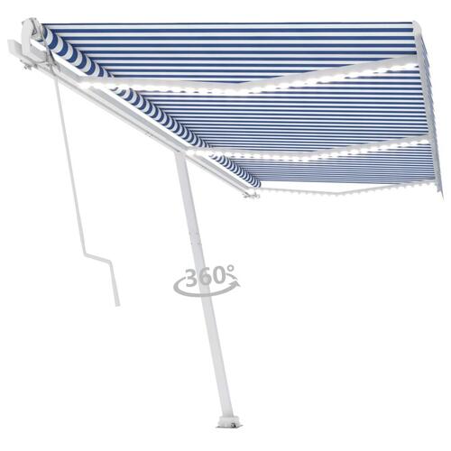 Fritstående markise 600x350 cm automatisk betjening blå/hvid