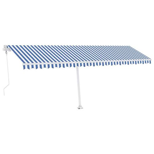 Fritstående markise 600x350 cm automatisk betjening blå/hvid