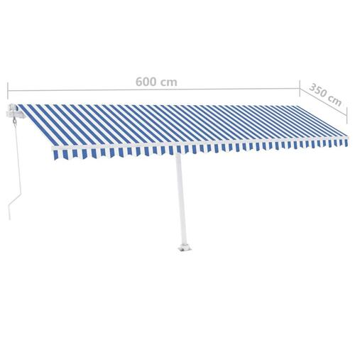 Fritstående markise 600x350 cm automatisk betjening blå/hvid