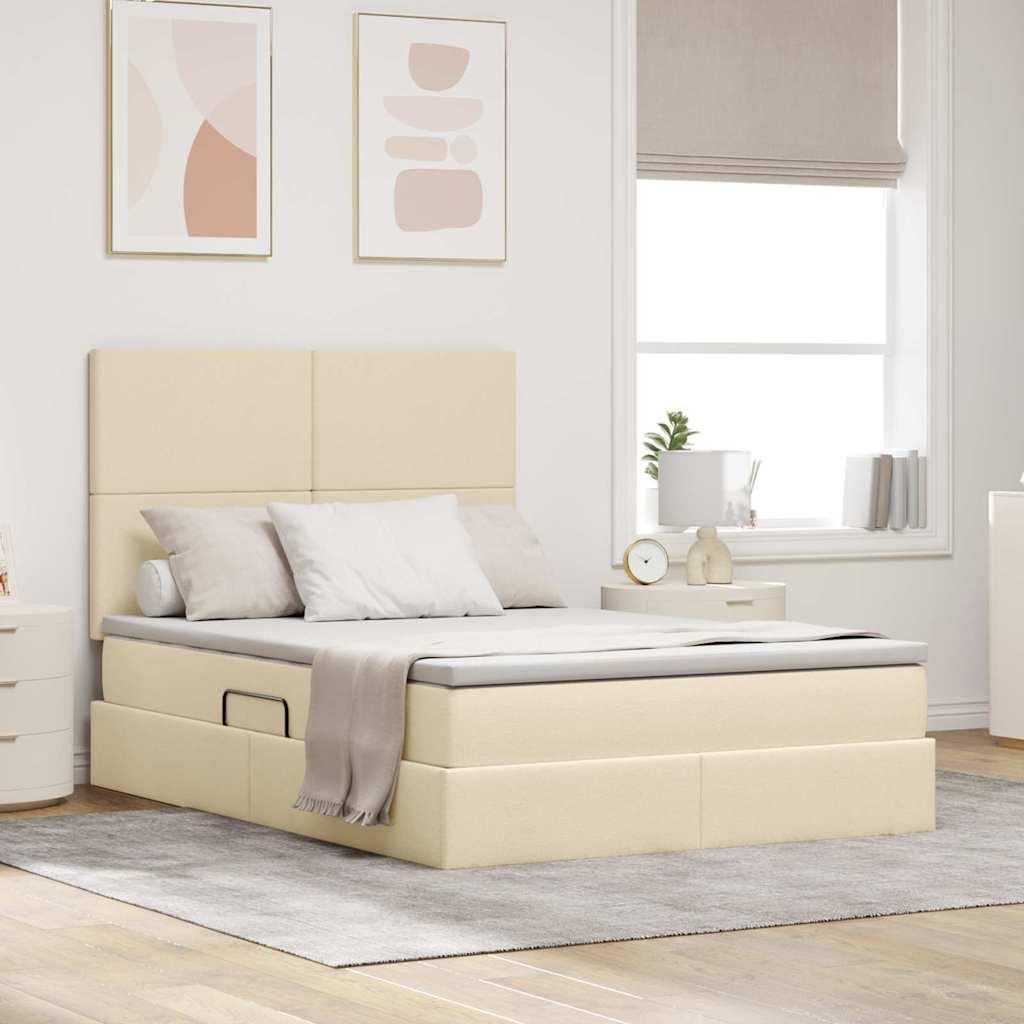Seng med LED -strimmellys Creme 140 x 200 cm Stof billede