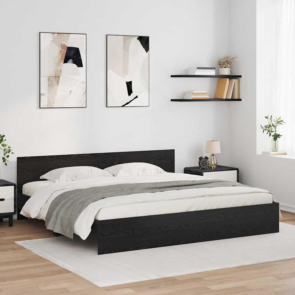 Sengestel med hovedgærde Sort eg 180 x 200 cm Konstrueret træ billede