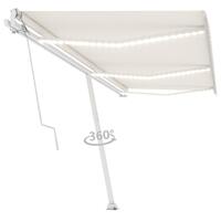 Markise m. LED + vindsensor 600x350 cm automatisk cremefarvet