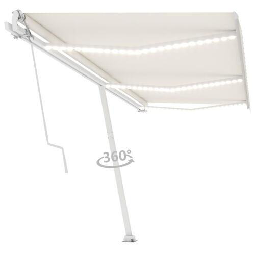 Markise m. LED + vindsensor 600x350 cm automatisk cremefarvet